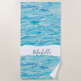 Toalha De Praia Nome Personalizado Beach Waves Watercolor Novelty