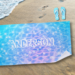 Toalha De Praia Nome personalizado Blue Water Ripple Water Texn Mo