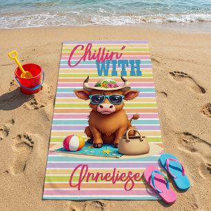 Toalha De Praia Nome Personalizado "Chillin' With" Férias de Praia