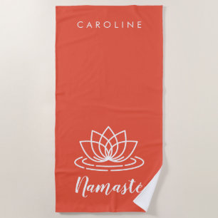 Toalha De Praia Nome personalizado cor-de-rosa de coral Namaste lo