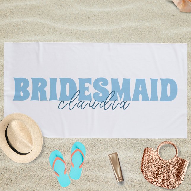 Toalha De Praia Nome Personalizado da Bridesmaid Branco e Azul (Criador carregado)
