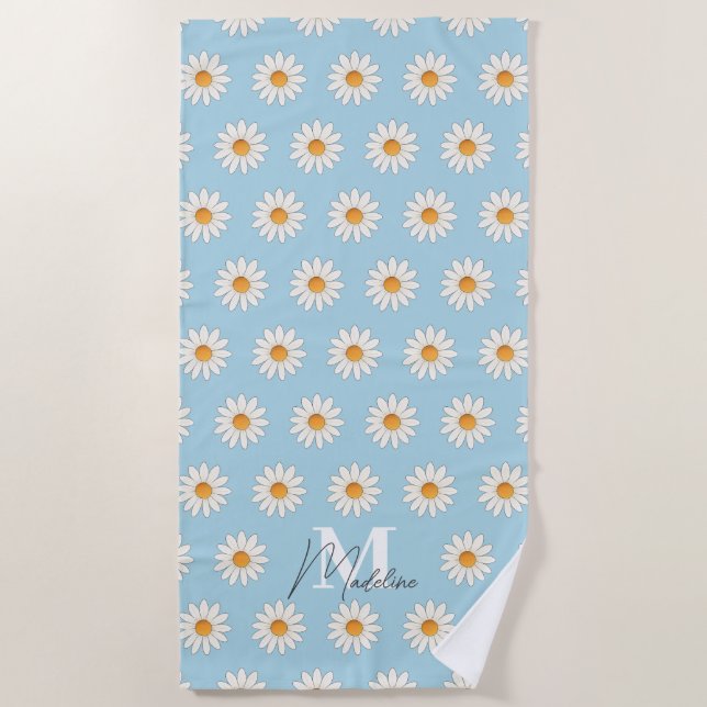 Toalha De Praia Nome Personalizado Daisy Floral Beach Towel (Frente)