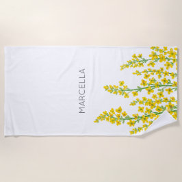 Toalha De Praia Nome Personalizado das Flores de Citrina Amarelas
