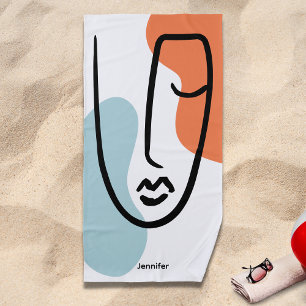 Toalha De Praia Nome Personalizado de Arte Abstrato de Linha Azul
