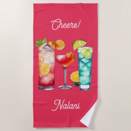 Toalha De Praia Nome personalizado de cocktails tropicais
