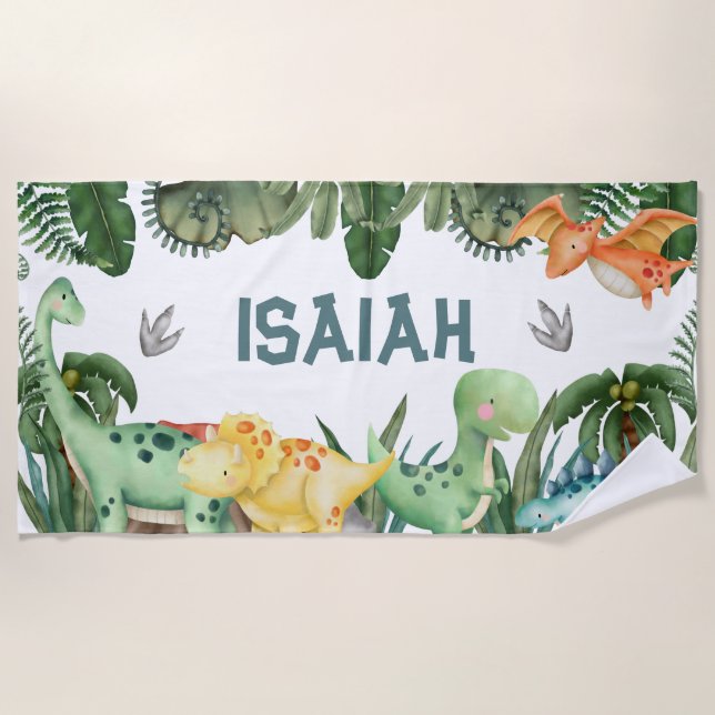 Toalha De Praia Nome Personalizado Dinossaur Beach Towel (Frente)