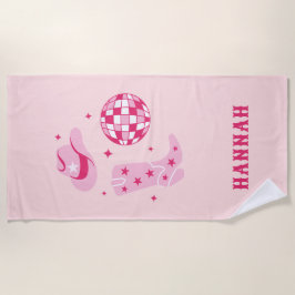Toalha De Praia Nome personalizado Disco Cowgirl Bachelorette Beac