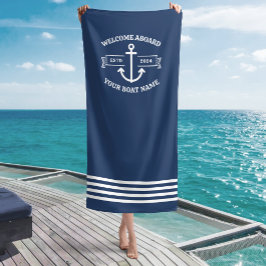 Toalha De Praia Nome Personalizado do Barco Bem-vindo a Bordo Ânco