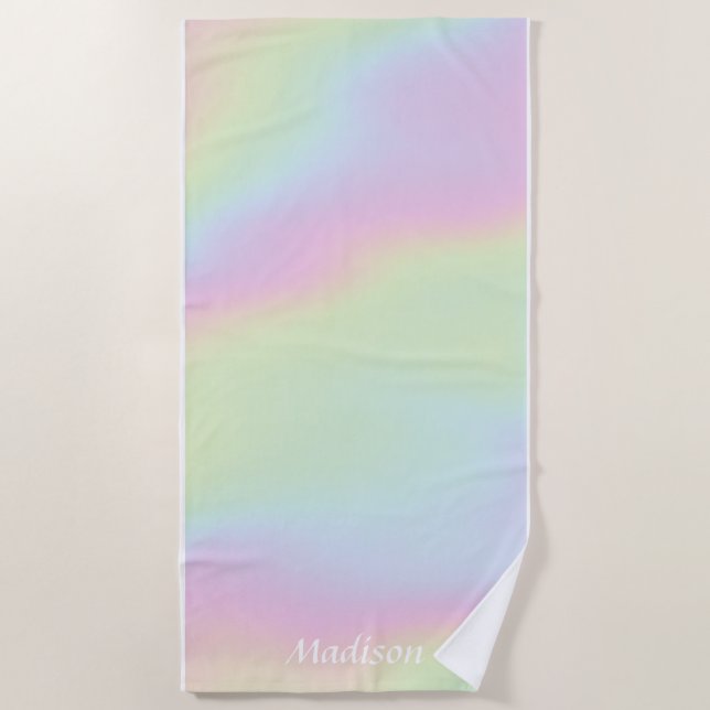 Toalha De Praia Nome Personalizado do Gradiente do Arco-Íris | Est (Frente)