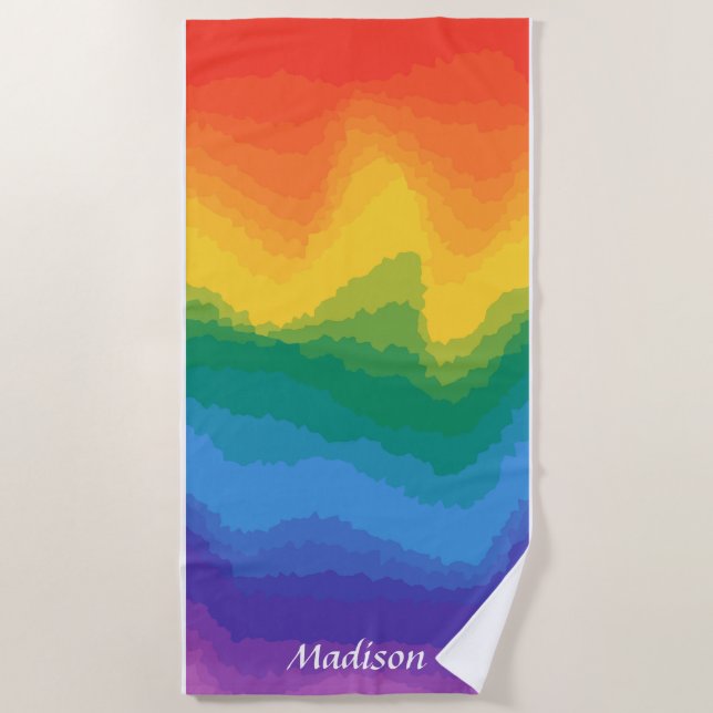Toalha De Praia Nome Personalizado do Gradiente do Arco-Íris | Est (Frente)