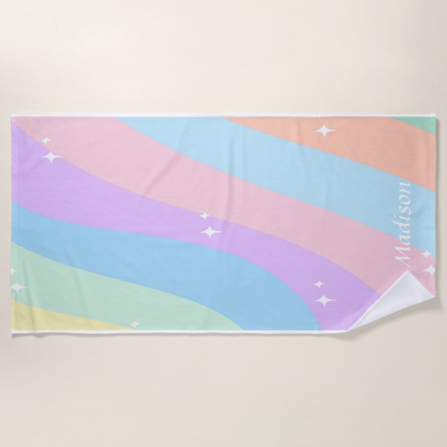 Toalha De Praia Nome Personalizado do Gradiente do Arco-Íris | Est (Frente)