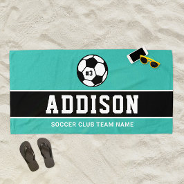 Toalha De Praia Nome Personalizado Do Jogador De Futebol Teal