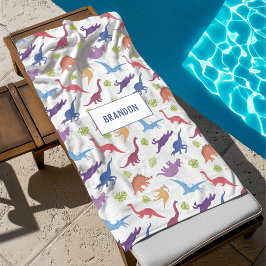 Toalha De Praia Nome Personalizado do Padrão do Dinossauro para Cr