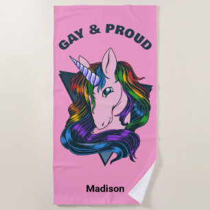 Toalha De Praia Nome Personalizado e Gay de Texto Unicorn