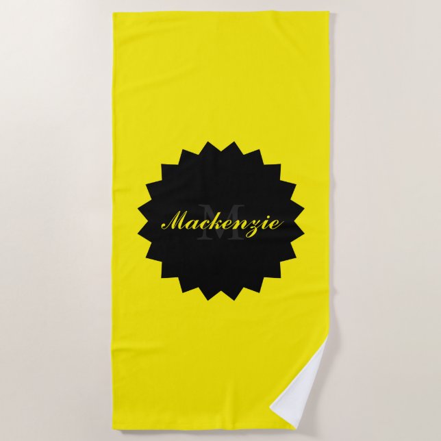 Toalha De Praia Nome personalizado e inicial em amarelo sunny (Frente)