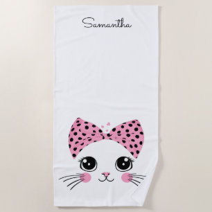 Toalha De Praia Nome Personalizado Face De Gato