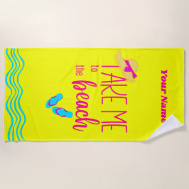 Toalha De Praia Nome Personalizado Feriado de Verão Amarelo