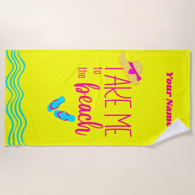Toalha De Praia Nome Personalizado Feriado de Verão Amarelo (Frente)