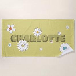Toalha De Praia Nome Personalizado Flores de Estilo Amarelo de Ret