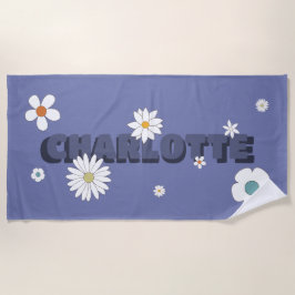 Toalha De Praia Nome Personalizado Flores do Estilo Retro Roxo