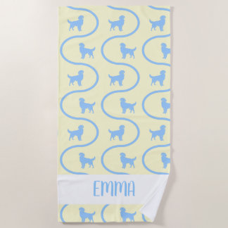 Toalha De Praia Nome Personalizado | Golden Retriever Onda Azul Gé