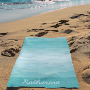 Toalha De Praia Nome Personalizado Gradiente de Onda do Oceano Mod