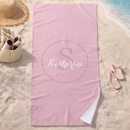 Toalha De Praia Nome Personalizado Monograma Rosa Empoeirado
