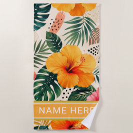 Toalha De Praia Nome Personalizado no Floral de Hibisco Tropical V