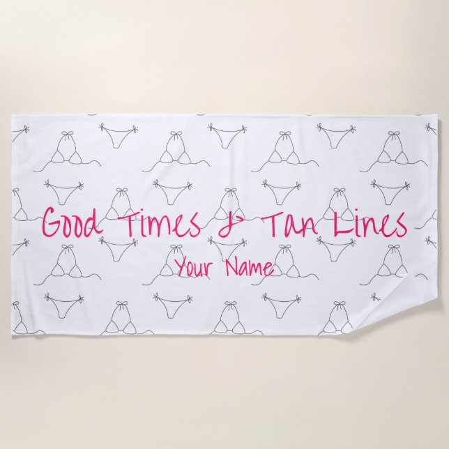 Toalha De Praia Nome Personalizado Padrão de Bikini Moderno Verão (Frente)