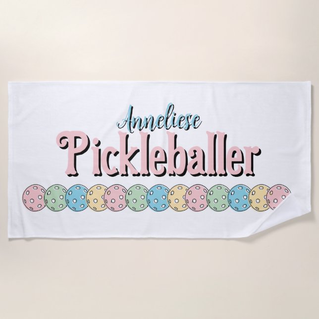 Toalha De Praia Nome Personalizado "Pickleballer" Pickleball paste (Frente)