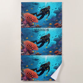 Toalha De Praia Nome personalizado Scuba Diver