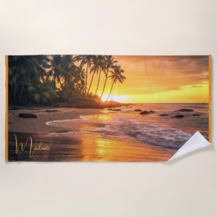 Toalha De Praia Nome personalizado Sunset de praia tropical