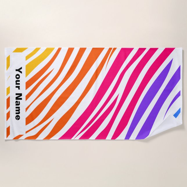 Toalha De Praia Nome personalizado Tiger Animal Print Patterno Sum (Frente)