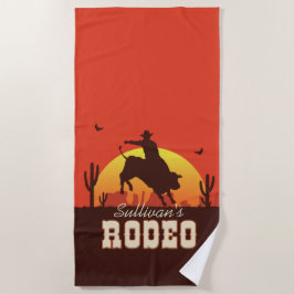 Toalha De Praia NOME Personalizado - Western Cowboy Bull Rider Rod