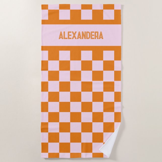 Toalha De Praia Nome Pink Orange Sunset Bachelorette (Frente)