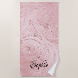 Toalha De Praia Nome Rosa Brilhante Girly Sparkle rosa Dourado