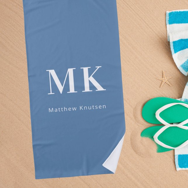 Toalha De Praia Nomes de monograma branco, azulados, com duas inic (Criador carregado)