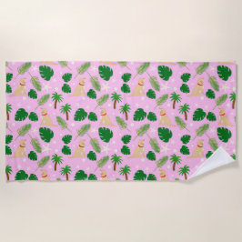 Toalha De Praia Nos Pups Tropicais Rosa