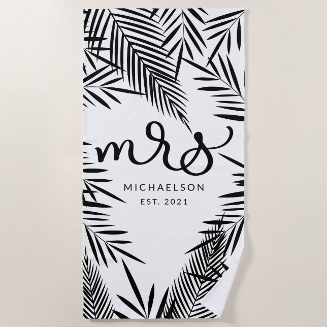 Toalha De Praia Nova Sra. | Folhas tropicais (Frente)