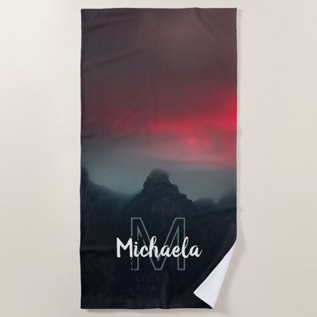 Toalha De Praia Nuvens a arder, nevoeiro e monogramas praia em mon (Frente)