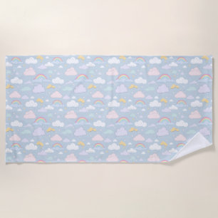 Toalha De Praia Nuvens Whimsical e Rainbows