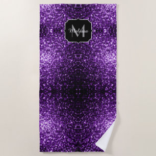 Toalha De Praia O brilho roxo escuro bonito sparkles monograma