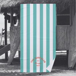 Toalha De Praia O Clube do Surf Red Crest Turquoise Cabana Stripe