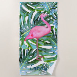 Toalha De Praia O Flamingo Tropical de Rosa Personalizado deixa mo