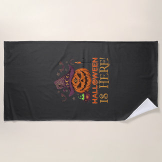 Toalha De Praia O Halloween Chegou Abóbora Chapéu de Bruxa Caldeir