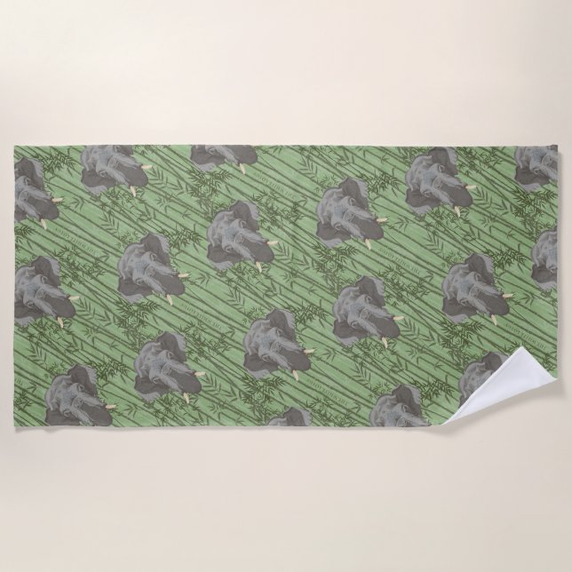 Toalha De Praia O padrão branco dos lótus majestosos de elefantes (Frente)