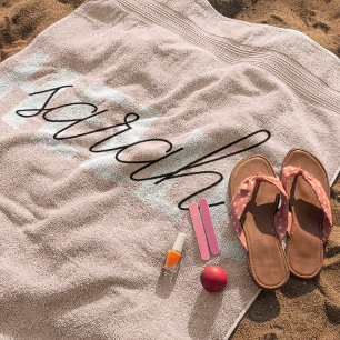 Toalha De Praia O Pastel Moderno Rosa Alô E O Seu Nome
