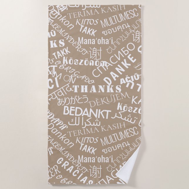 Toalha De Praia Obrigado Text Beach Towel Multi Language (Frente)