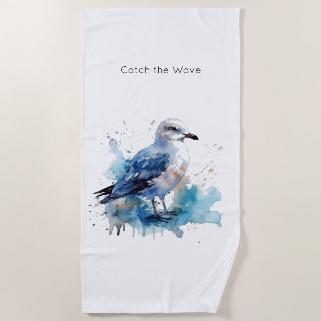 Toalha De Praia Ocean Breeze: Watercolor Seagull (Frente)