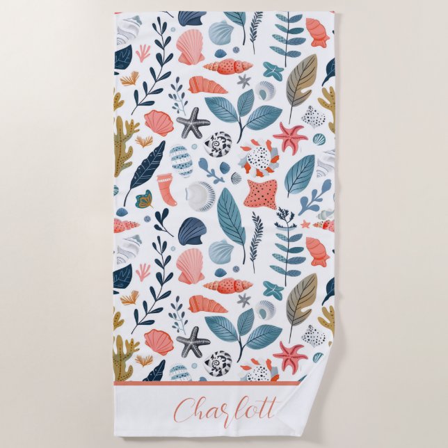 Toalha De Praia Ocean Seashells Starfish Towel Beach (Frente)